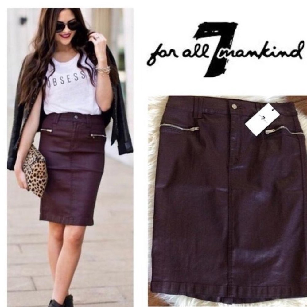 7 for all Mankind coated pencil skirt burgundy